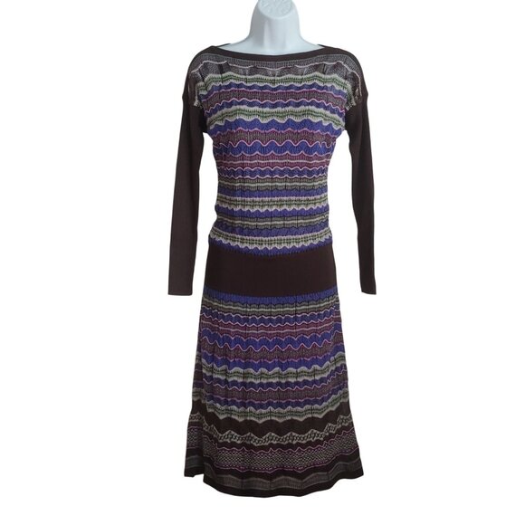 M Missoni Dresses & Skirts - M Missoni Textured Knit Fairisle Contrasting Sheer L-Sleeve Drop Waist Dress S